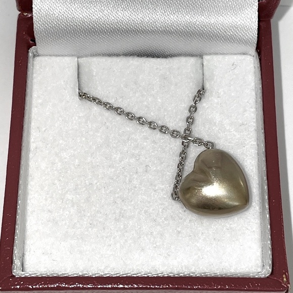 Solid 14K Yellow White Gold Natural Diamond Chunky Puffy Heart Pendant Necklace - Picture 13 of 17